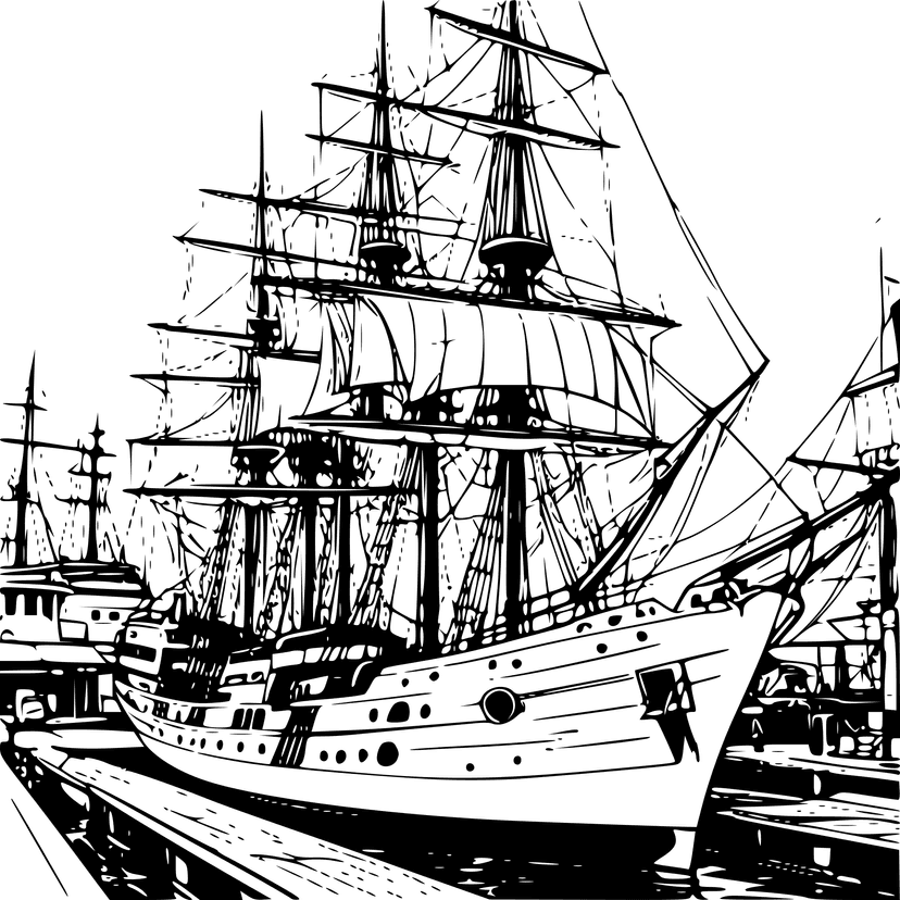 sailing ship dock in ship yard highly detailed big size , one piece anime style