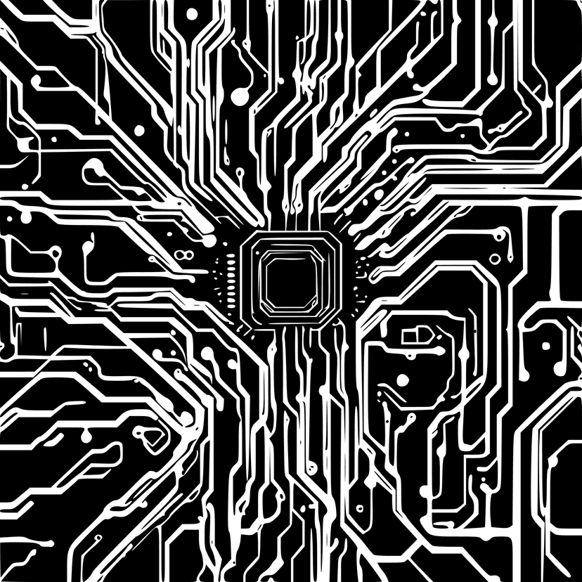 A sleek, minimalistic circuit board with glowing lines representing digital connectivity, set against a dark blue background, with a central glowing chip.